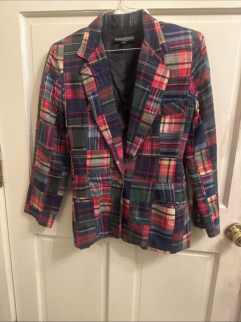 Blackhammer Women’s Patchwork Plaid Blazer in Navy, Red, Green